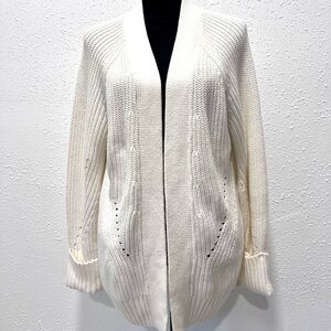 Abercrombie & Fitch Women's Ivory basket weave knit open-Cardigan L